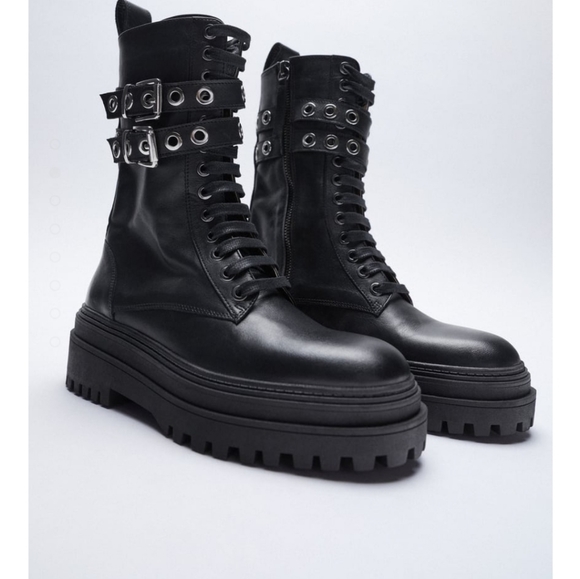 NWT Zara Low Heel Leather Combat Boots Bloggers Favorite - Picture 13 of 14